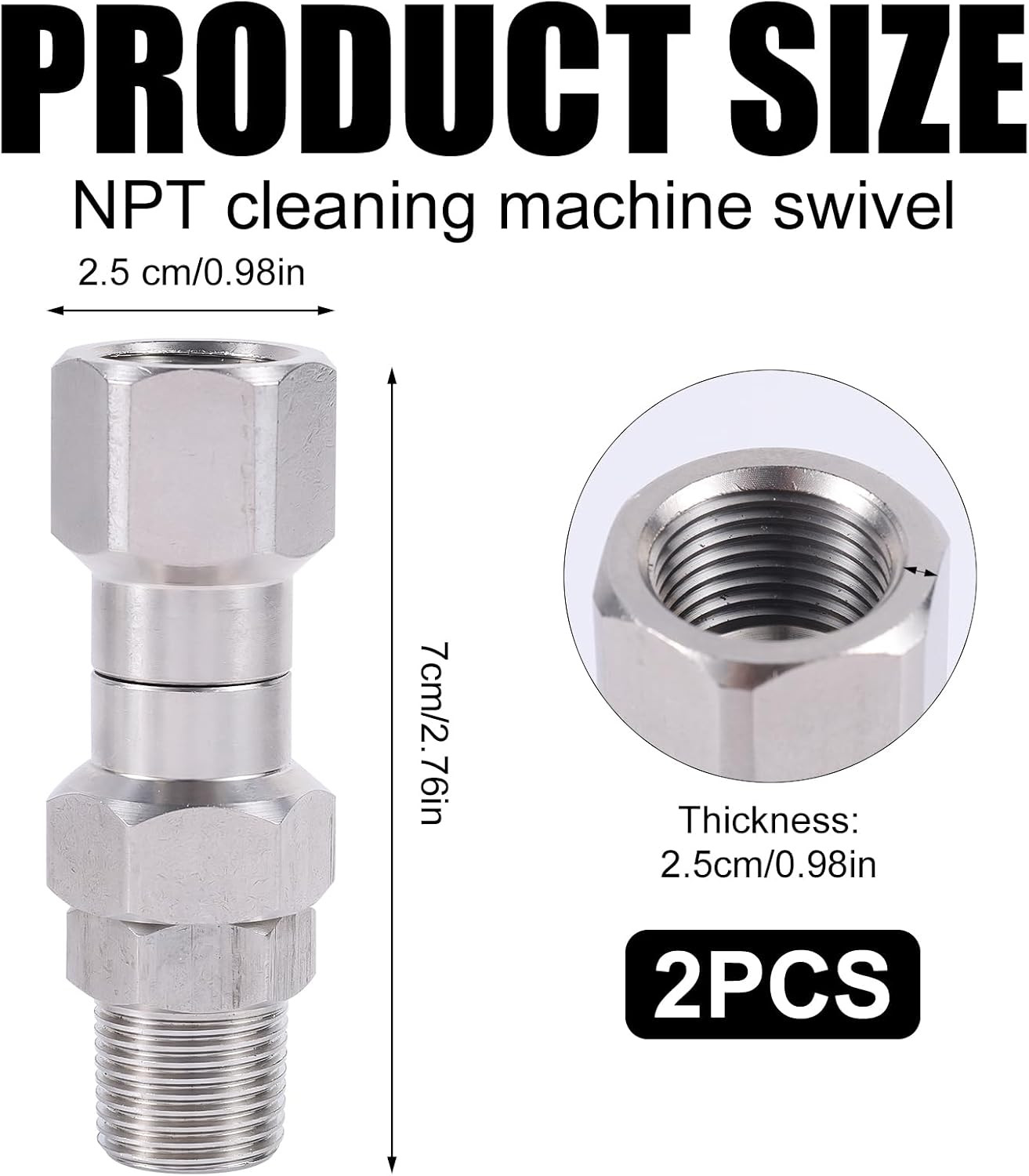 Gosknor 2Pcs 3/8″ NPT Pressure Washer Swivel Fitting, Stainless Steel 360°Kink-F