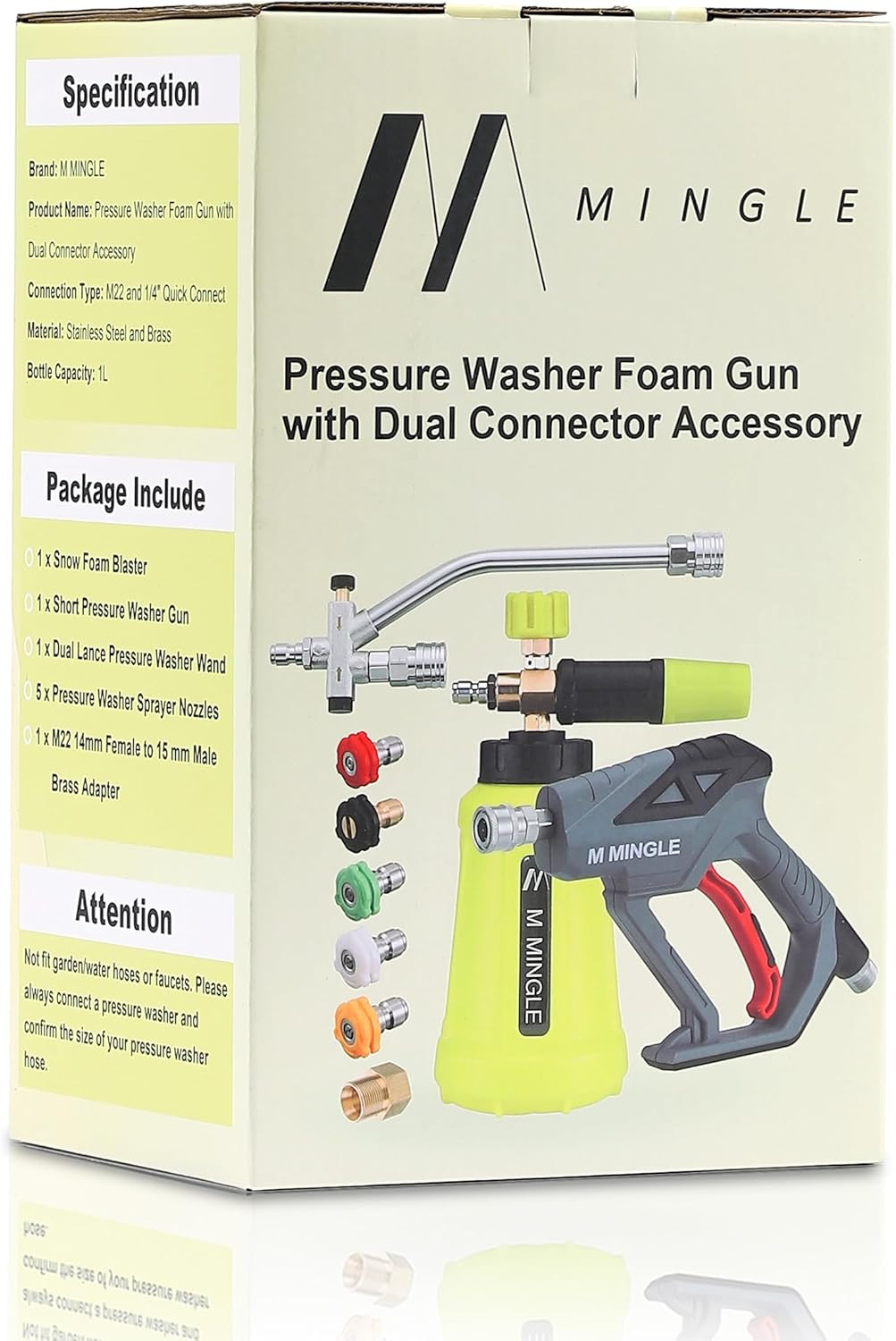 M MINGLE High Pressure Washer Gun with Foam Cannon, Foam Cannon Dual Connector A