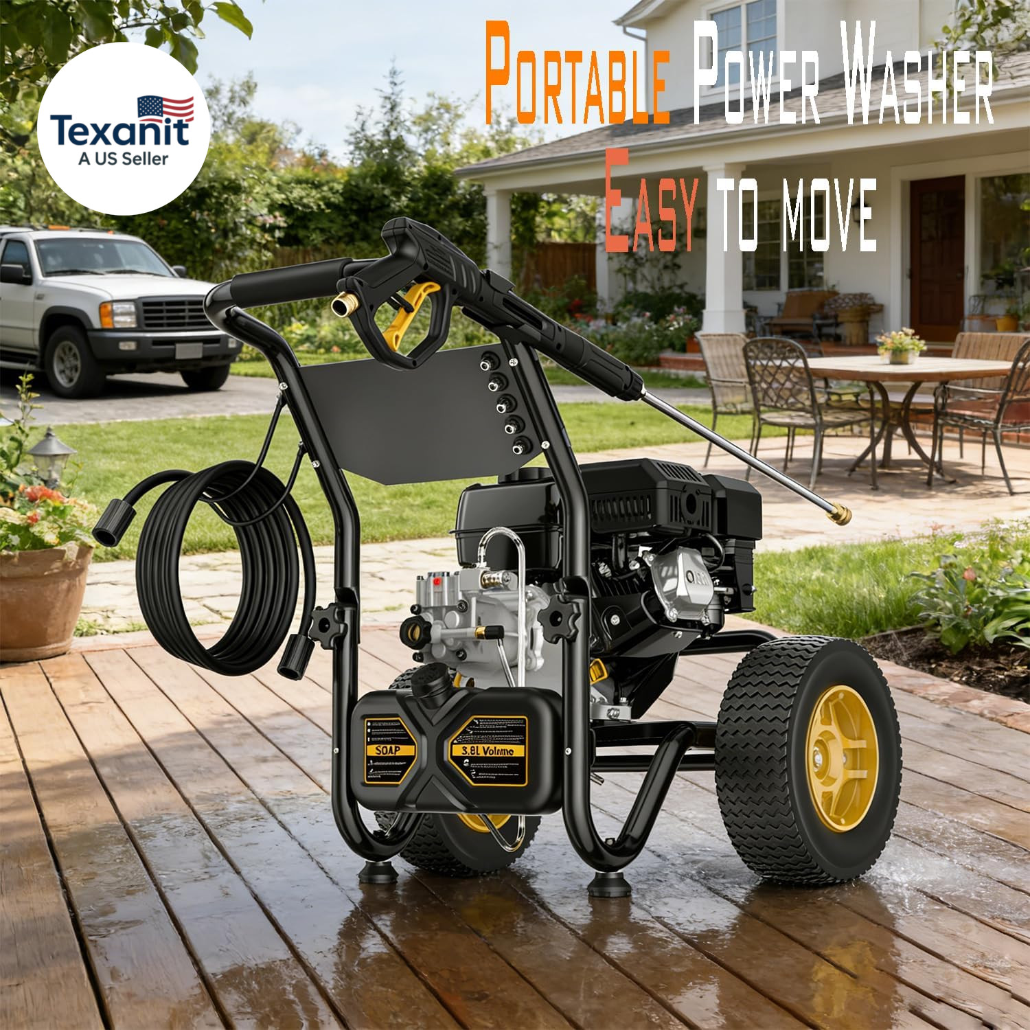 3600 PSI Gas Pressure Washer, 2.7 GPM Heavy Duty High Power Washer, 30Ft Pressur