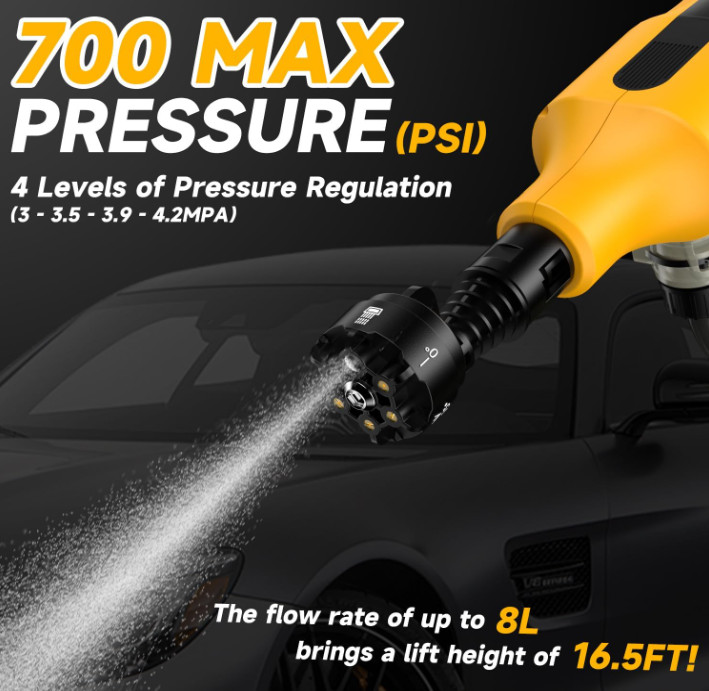 Cordless Pressure Washer for Dewalt 20V Battery 700 PSI Portable Handheld Power