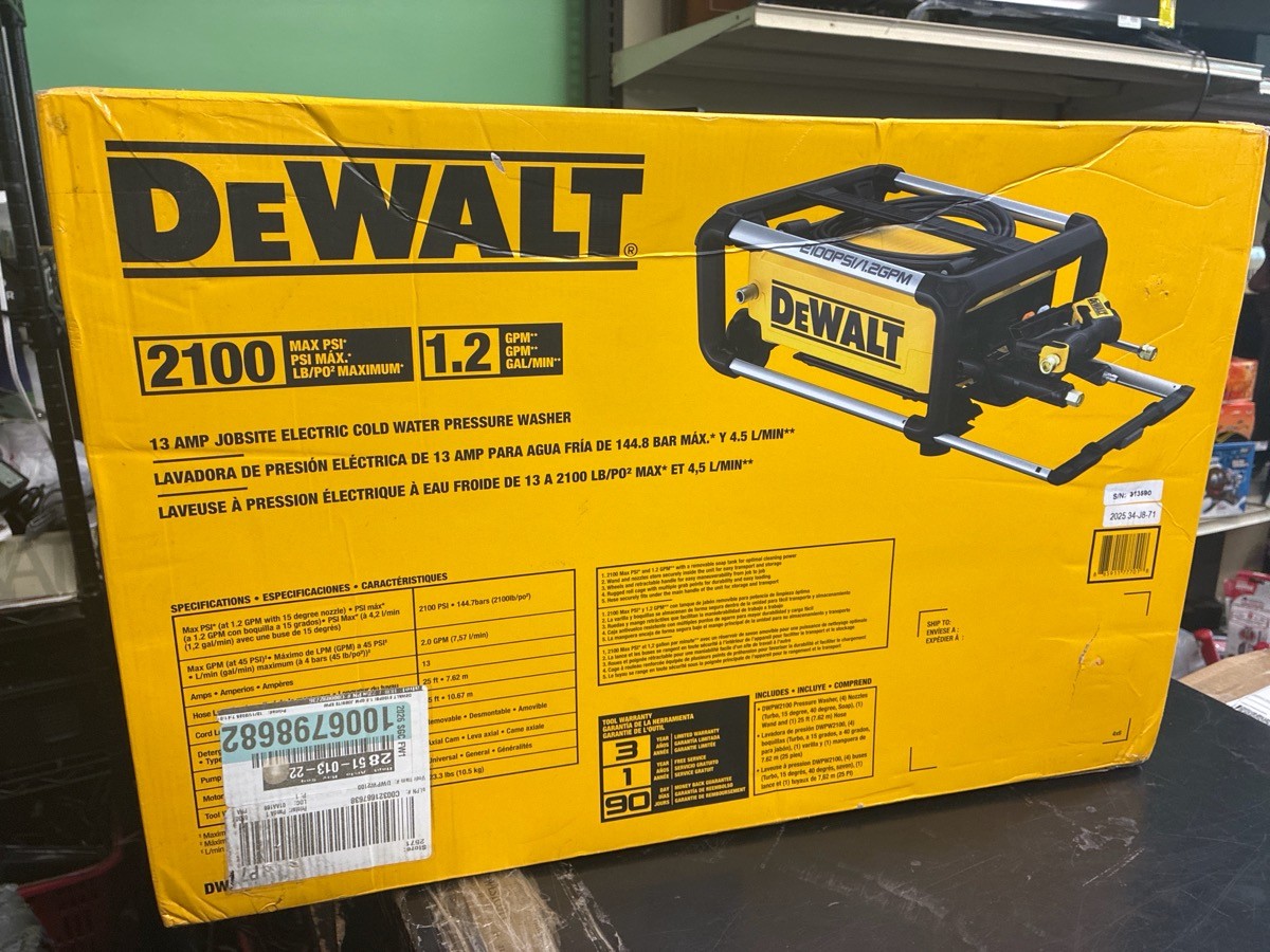 Dewalt DWPW2100 13 Amp Jobsite Pressure Washer 2100 PSI 1.2 GPM OB (HPB030138)