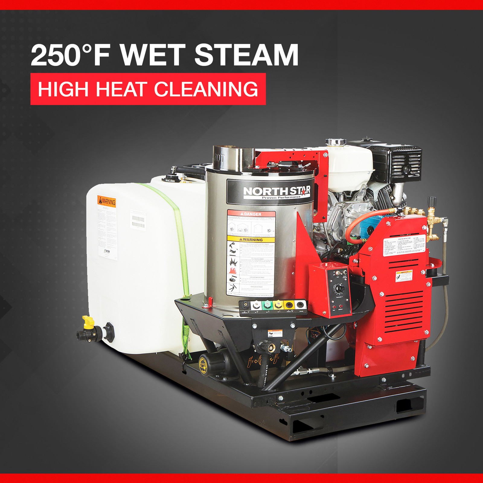 NorthStar Hot Water Pressure Washer Skid with Wet Steam, 3000 PSI, 4 GPM, Honda