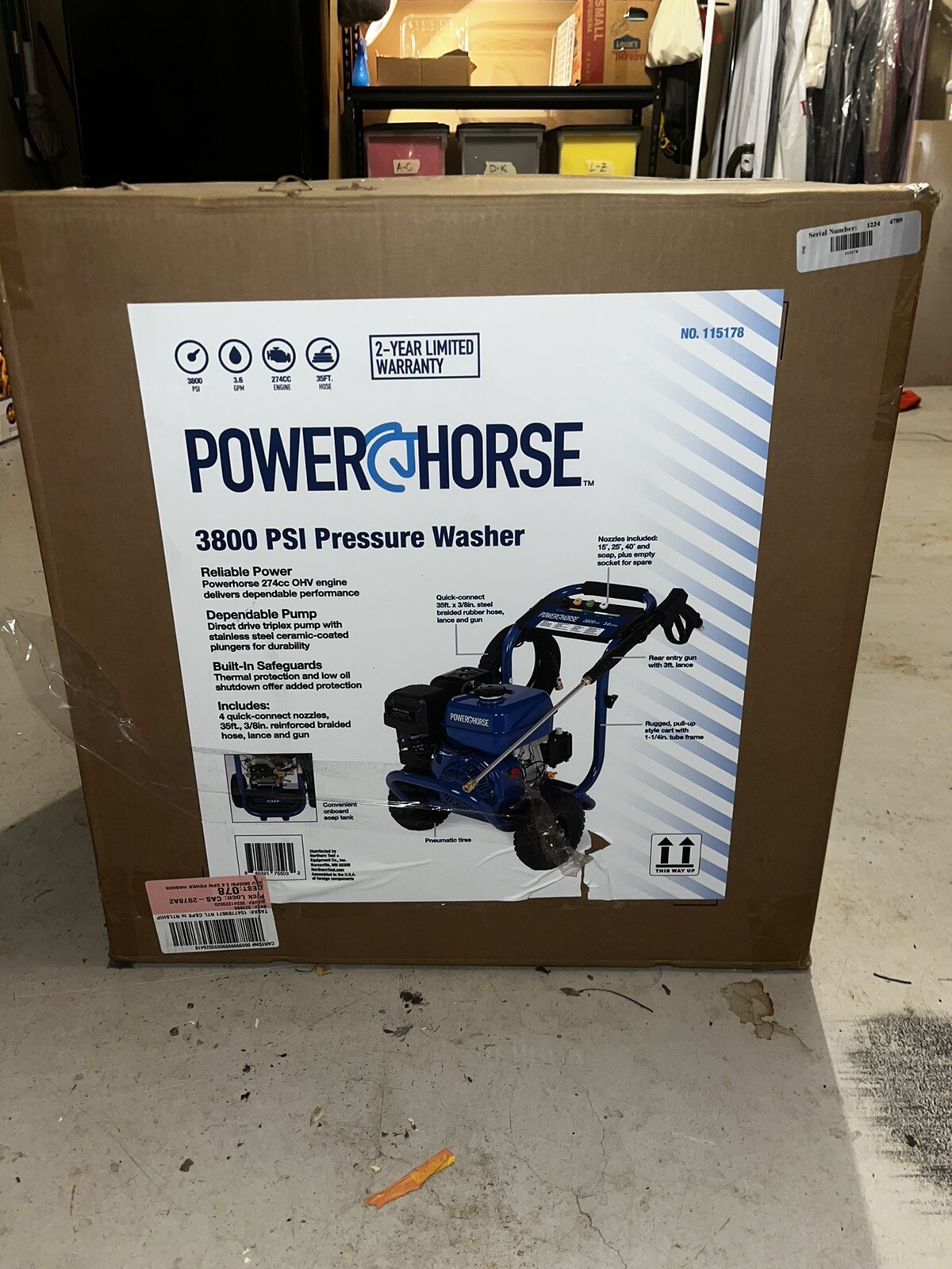 Powerhorse Gas Cold Water Pressure Washer, 3800 PSI, 3.6 GPM