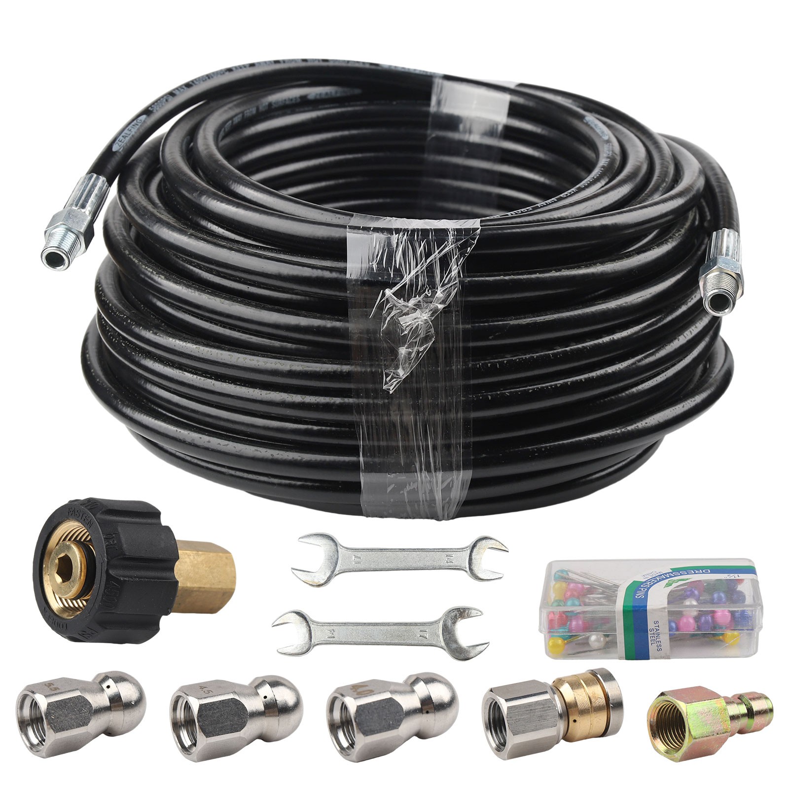 5800PSI Sewer Jetter Kit 100FT High Pressure Drain Cleaning Hose Pressure Washer