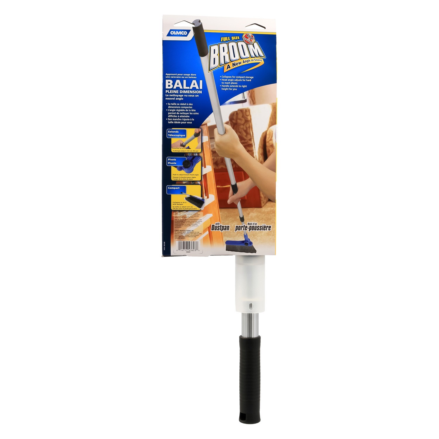 Camco Adjustable Broom w Dust Pan