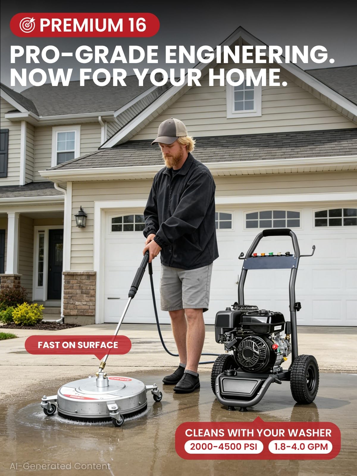 WOJET 16″ Stainless Steel Pressure Washer Surface Cleaner, Professional Power…