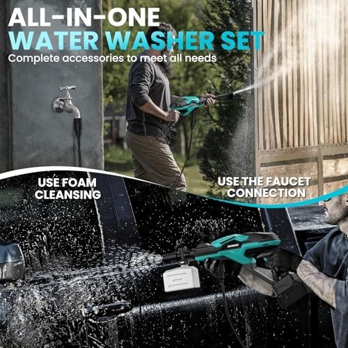 800 PSI Cordless Portable Washer – Handheld 6-in-1 Nozzle, Adjustable Pressure f