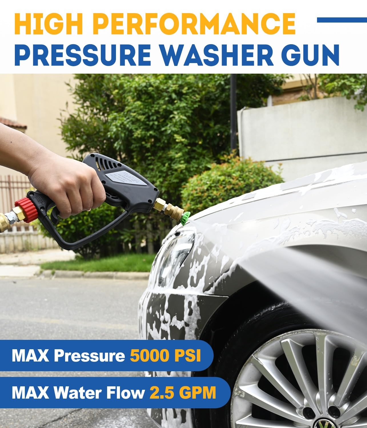 5000 PSI Short Pressure Washer Gun 3/8″ Swivel QC & M22-14 Fittings