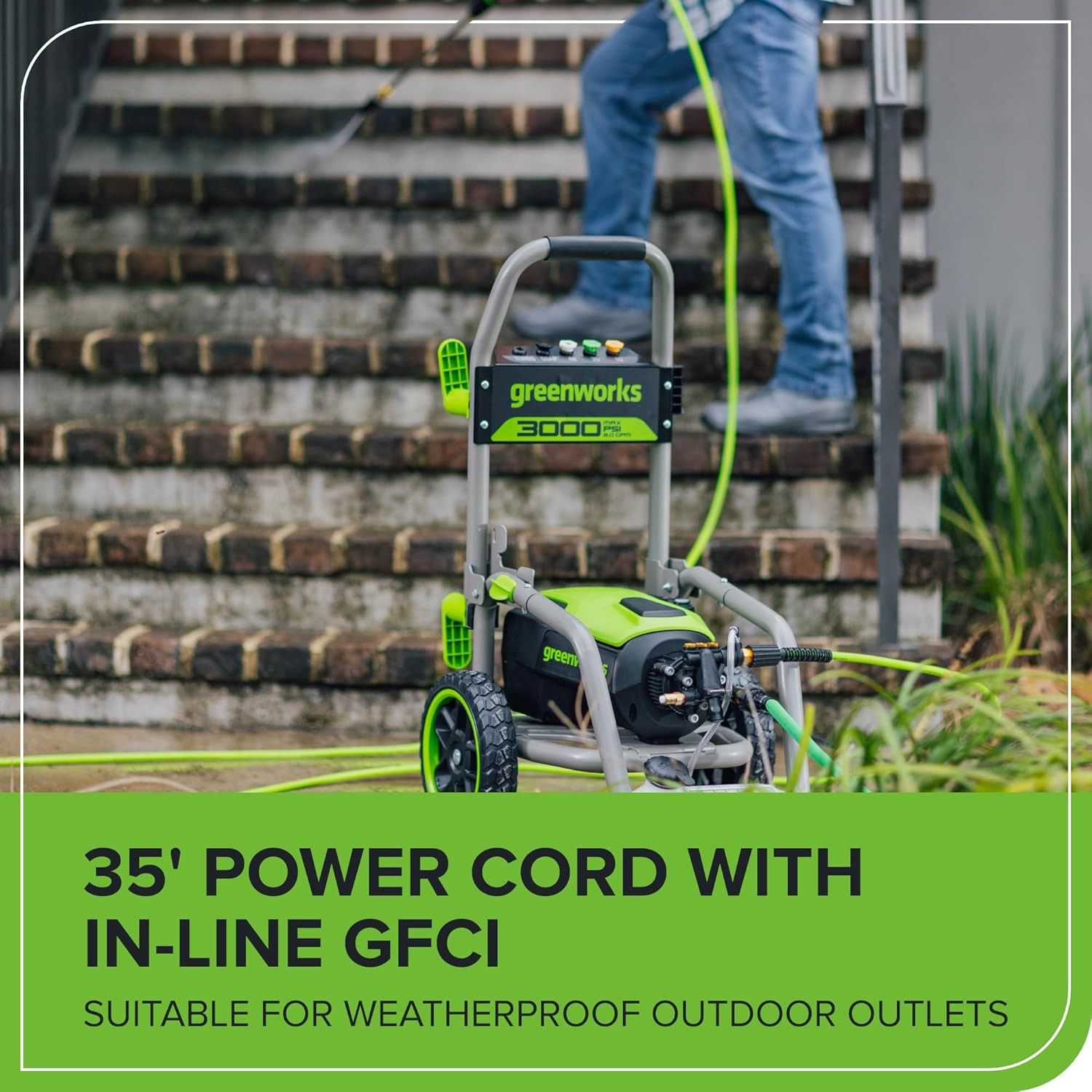 Greenworks 3000 PSI (2.0 GPM Max) Brushless Electric Pressure Washer (15°, 25°,