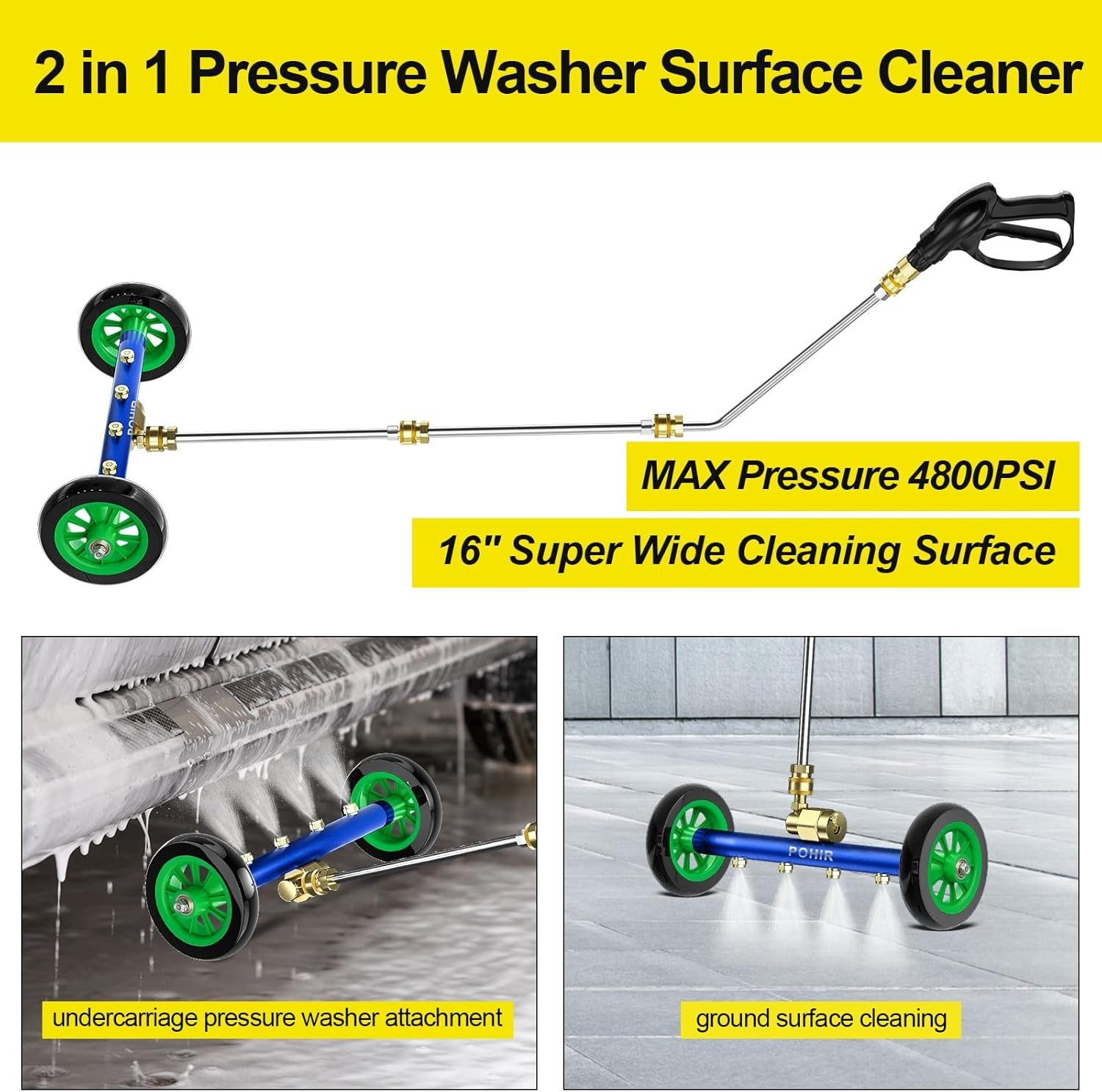 Undercarriage Pressure Washer Attachment Pro Max 16″, Surface Cleaner Water Broo