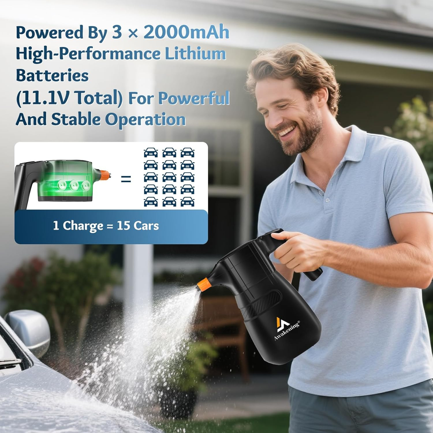 Cordless 2L Electric Foam Cannon – 68Oz Rechargeable Car Detailing Blaster