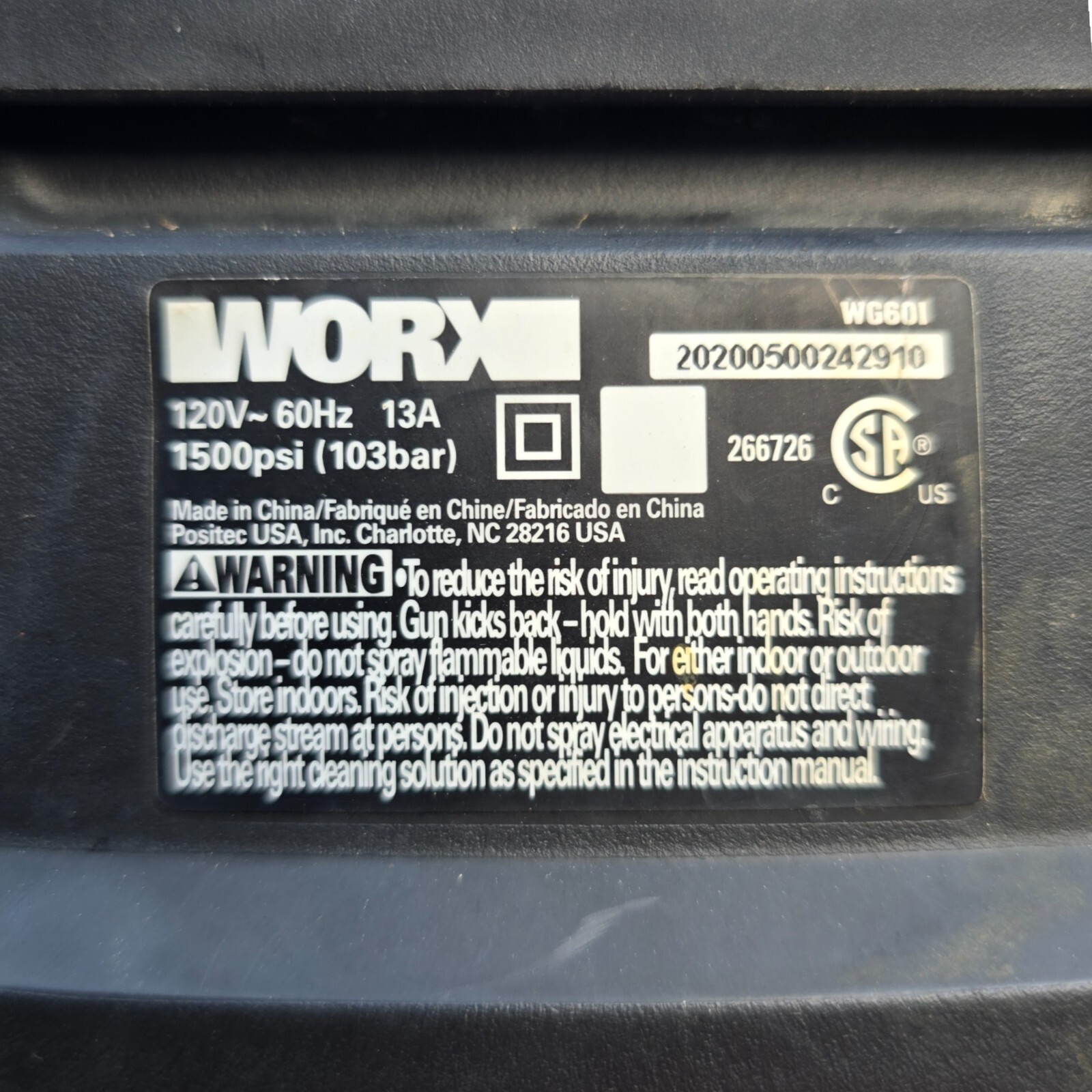 WORX WG601 1500 PSI 1.2 GPM Electric Pressure Washer 13A, with Multiple Nozzles
