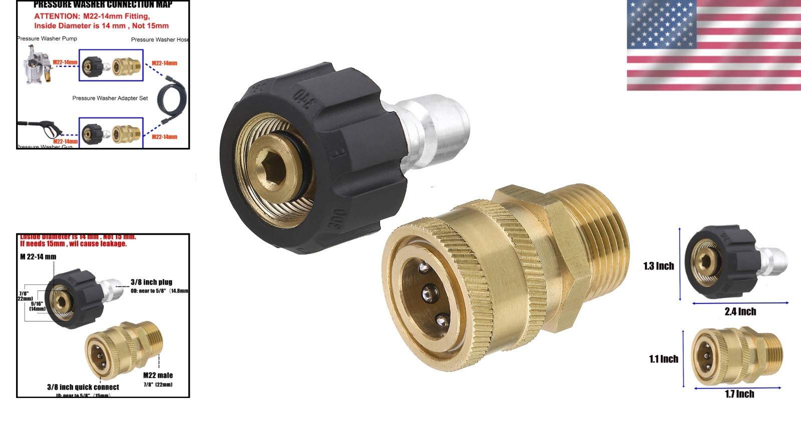 M22 14mm to 3/8″ Quick Connect Adapters for 5000 PSI Pressure Washers
