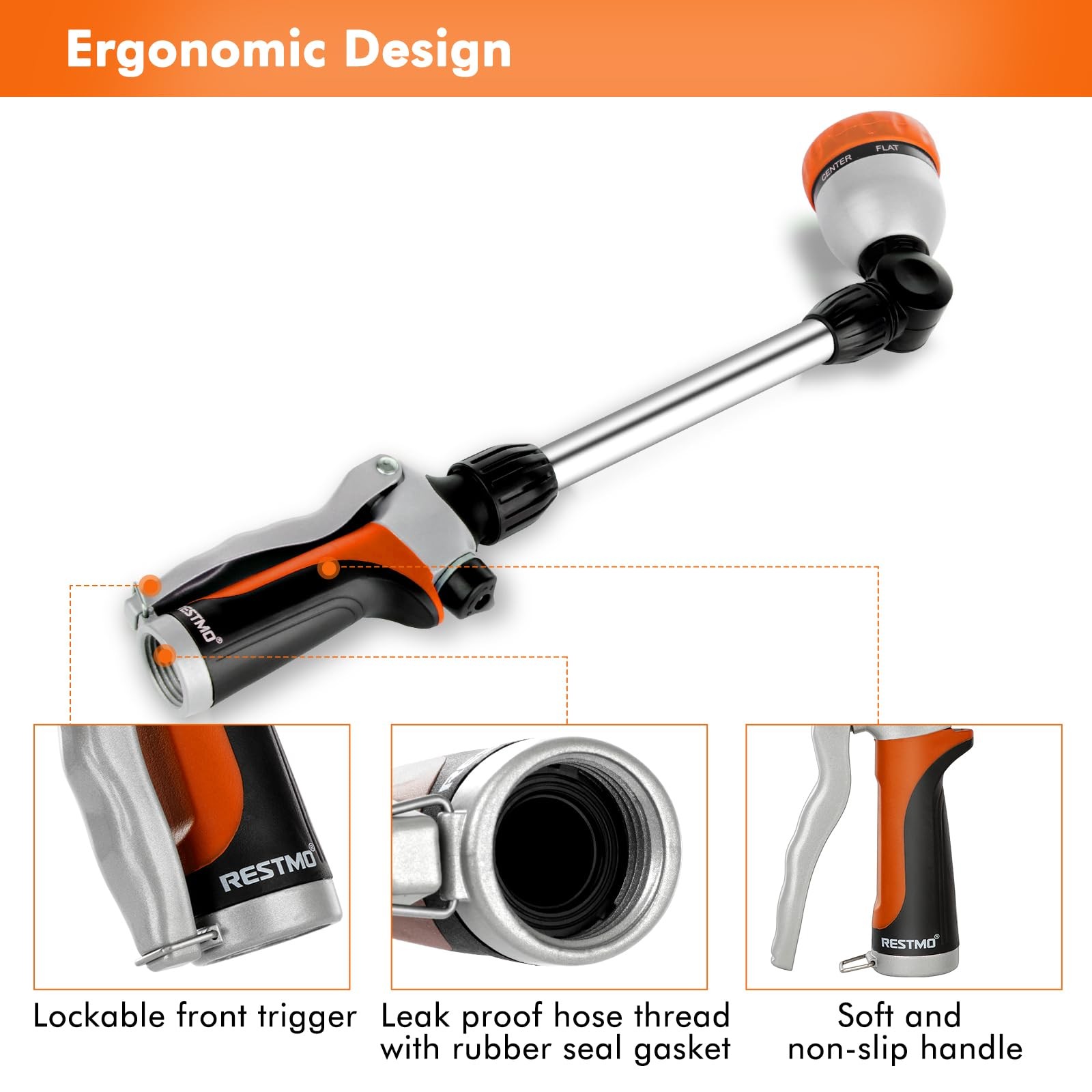 Metal Watering Wand, Heavy Duty Garden Hose Wand with 180° Swivel Ratcheting Hea