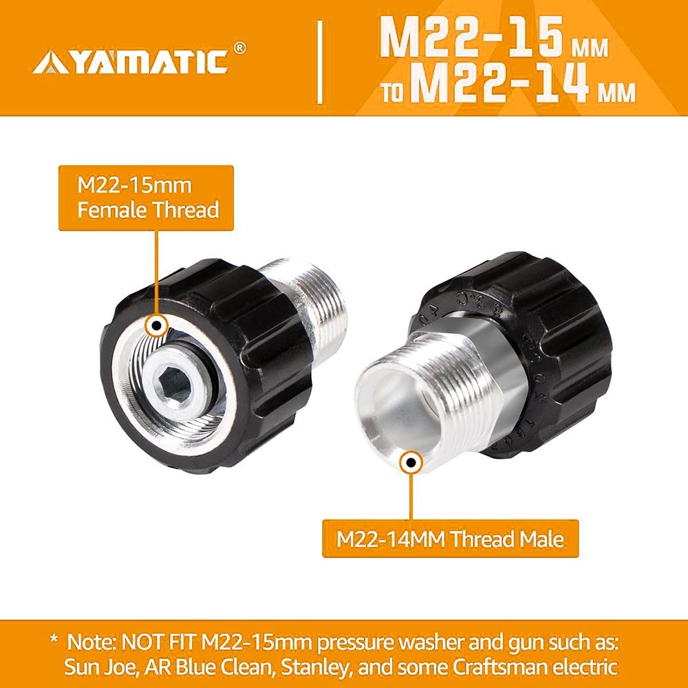 YAMATIC M22-14mm Male to M22-15mm Female Pressure Washer Adapter 4500 psi