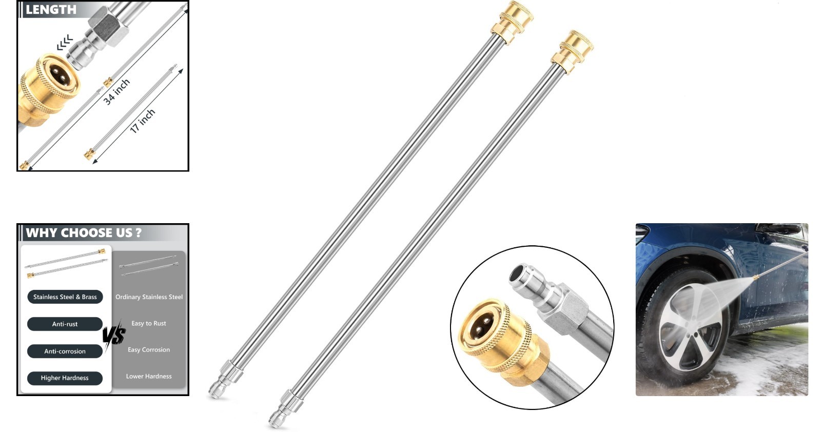 Stainless Steel 17 Inch Heavy Duty Pressure Washer Wands – Quick Connect Design