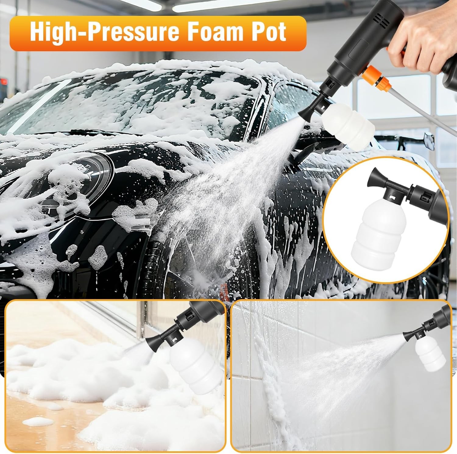 Cordless Electric High Pressure Water Spray Car Gun 1000PSI Portable Washer Gun