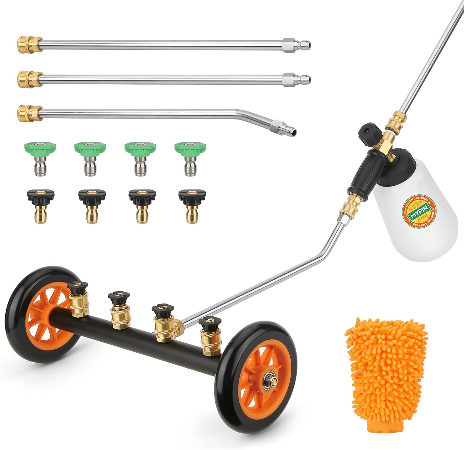 16″ Undercarriage Pressure Washer Water Broom Kit 4000 PSI Foam Bottle 8 Nozzles