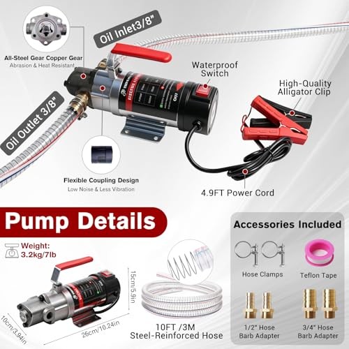 24V Heavy-Duty Gear Pump 3.2 GPM Oil Change Pump with Oil Pump + Hose