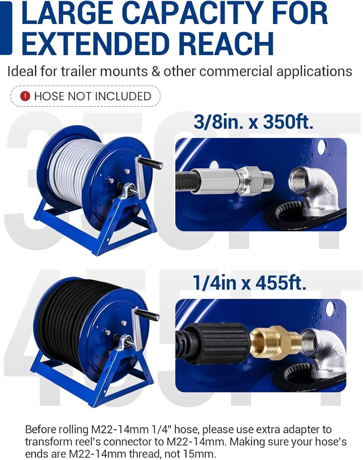 MEKOH Pressure Washer Hose Reel 3/8x350ft 5000PSI Hand Crank