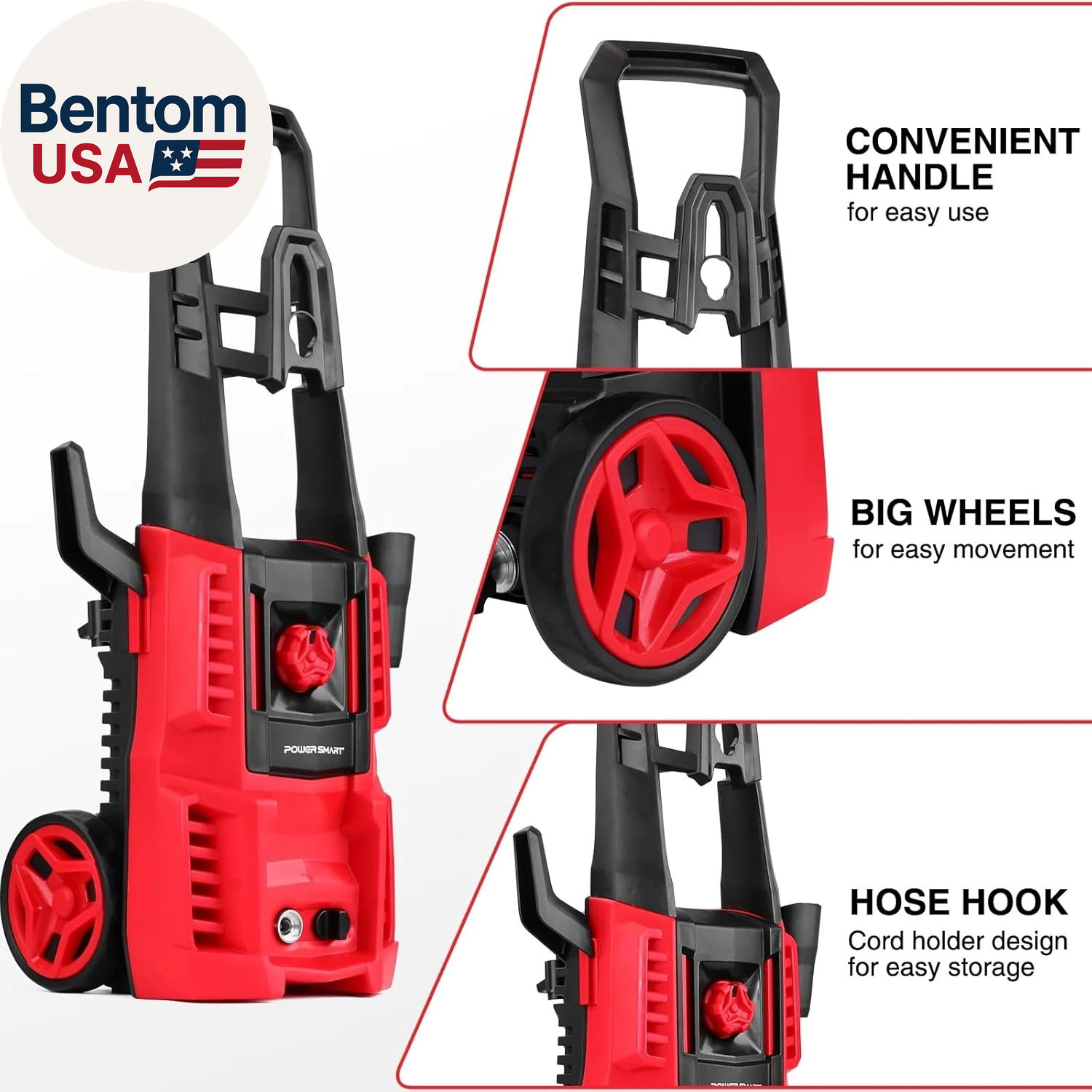 Upgraded Electric Pressure Washer, 1850 PSI Max,3.0 GPM, 5″ Wheels, 18M Cord/Hos