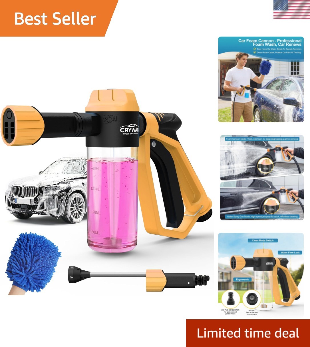 Car Wash Foam Gun for Garden Hose, Foam Cannon Car Wash Kit with Microfiber W…