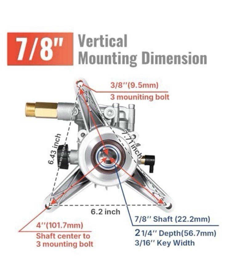 YAMATIC 7/8″ Shaft Vertical Pressure Washer Pump 3000 PSI 2.5 GPM Rear Inlet