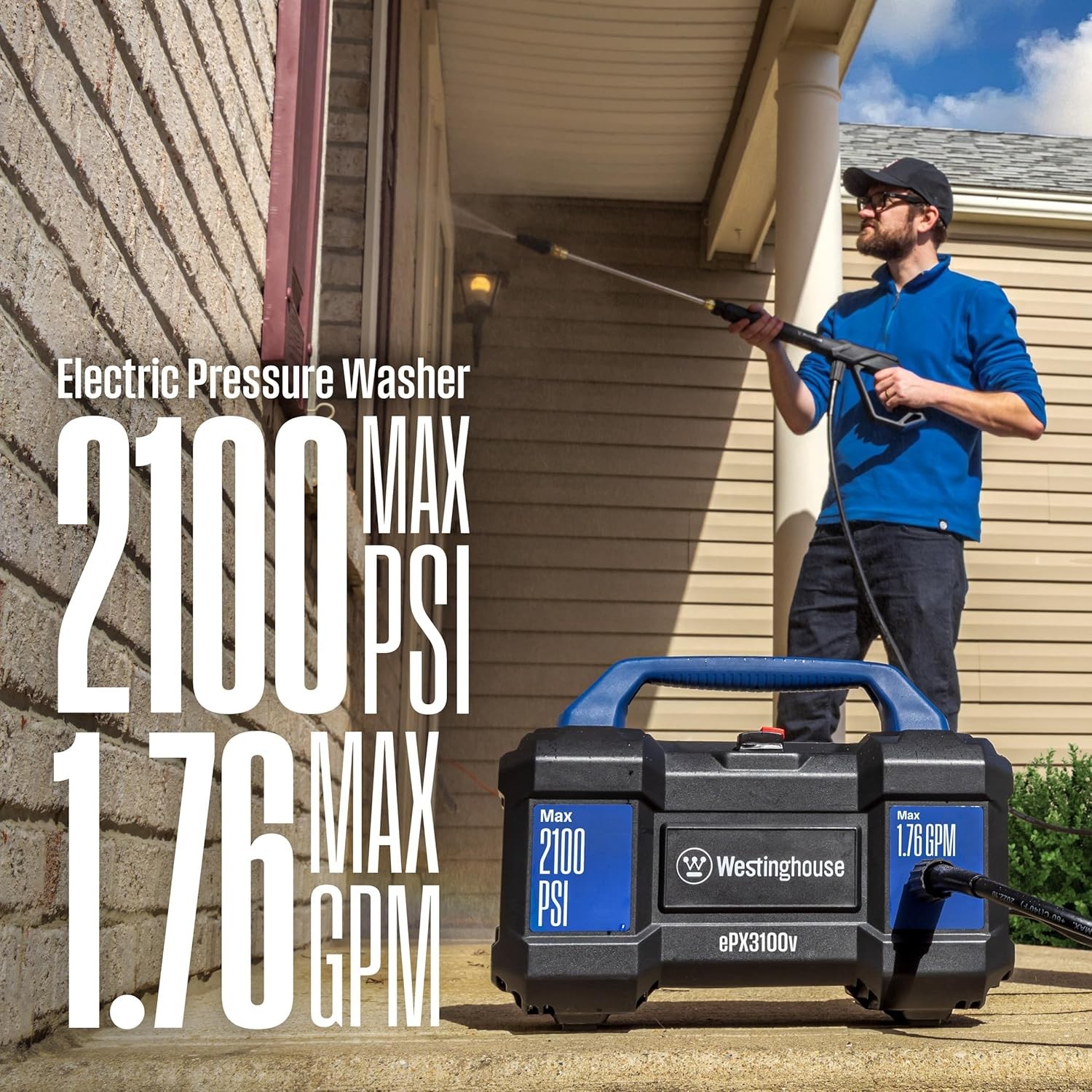 Westinghouse ePX3100v Electric Pressure Washer, 2100 Max PSI 1.76 Max GPM, Built