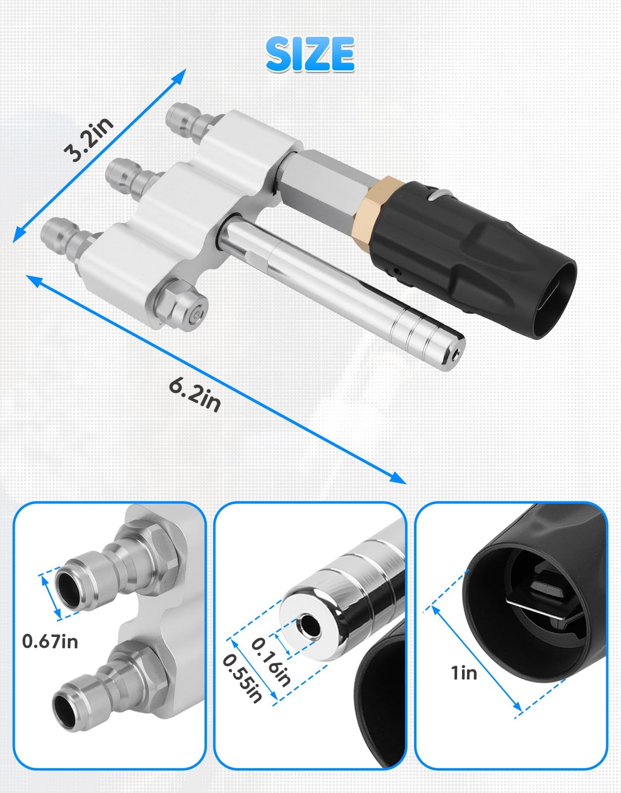 3 in 1 Adjustable Downstream Soft Wash Nozzle M5 Tip Twist 1/4″ QC for 3-7 GPM