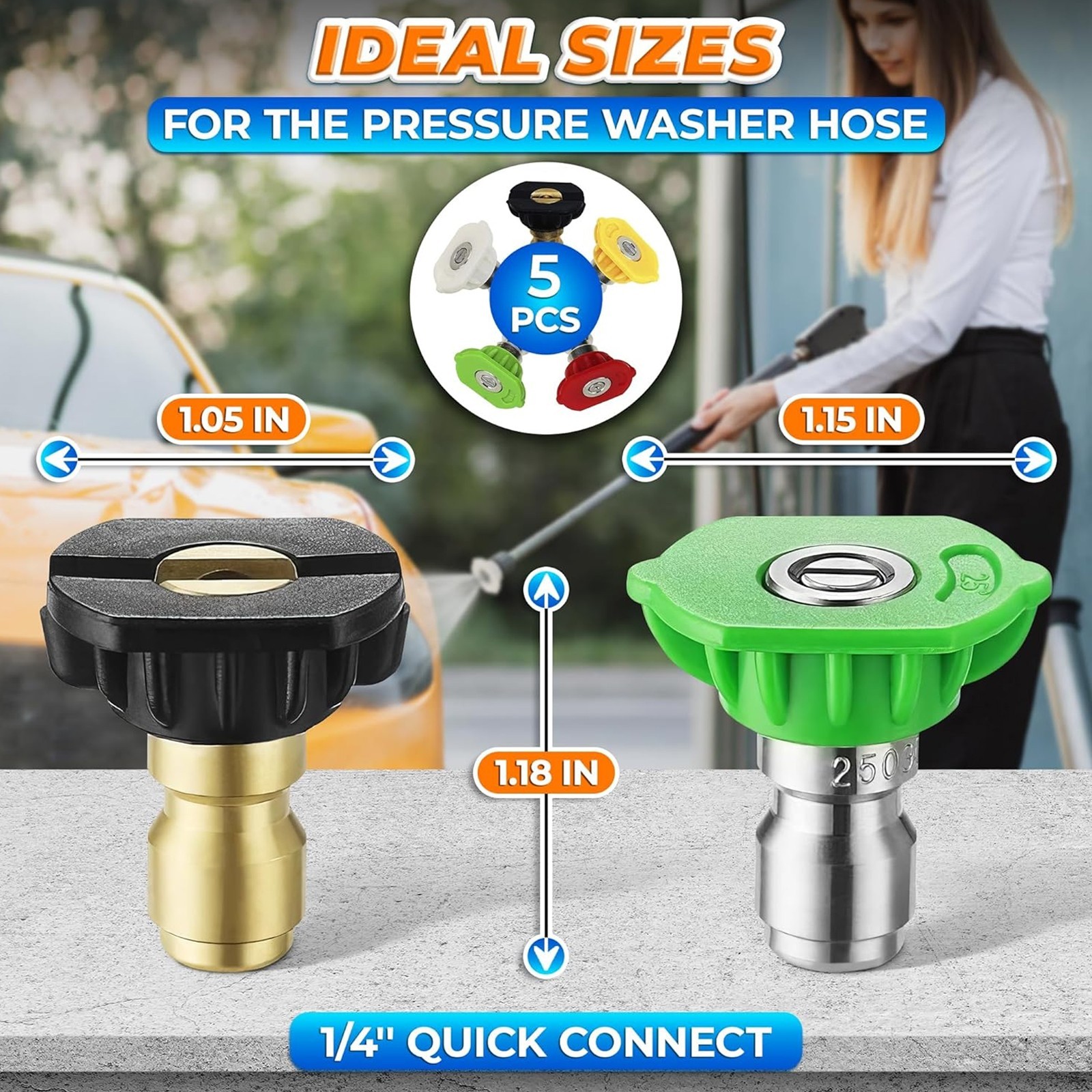 5-Piece Pressure Washer Nozzles-Multiple Spray Angles for Car & Outdoor Cleaning