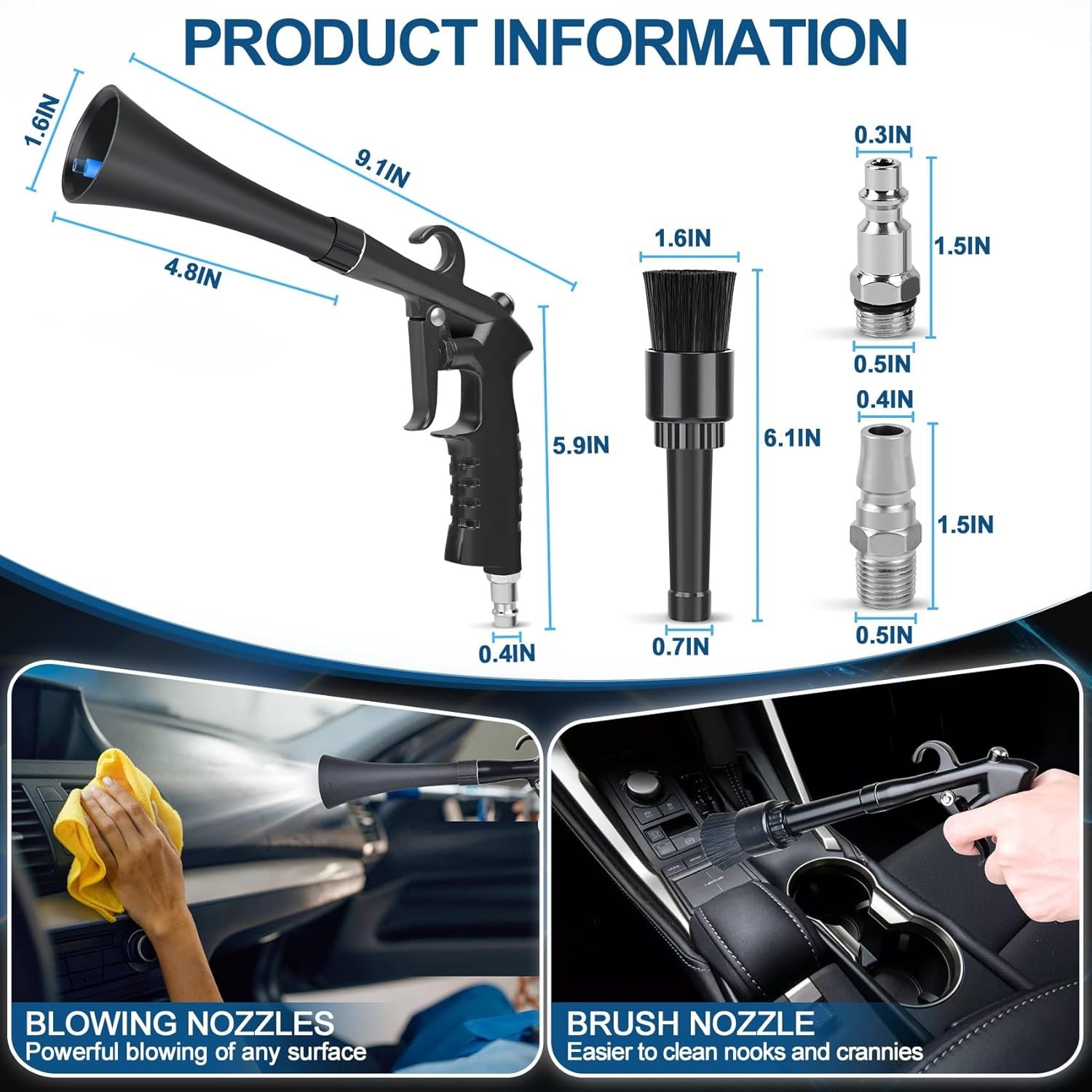 High Pressure Air Blow Gun Car Interior Cleaning Tool with Nozzles & Brush