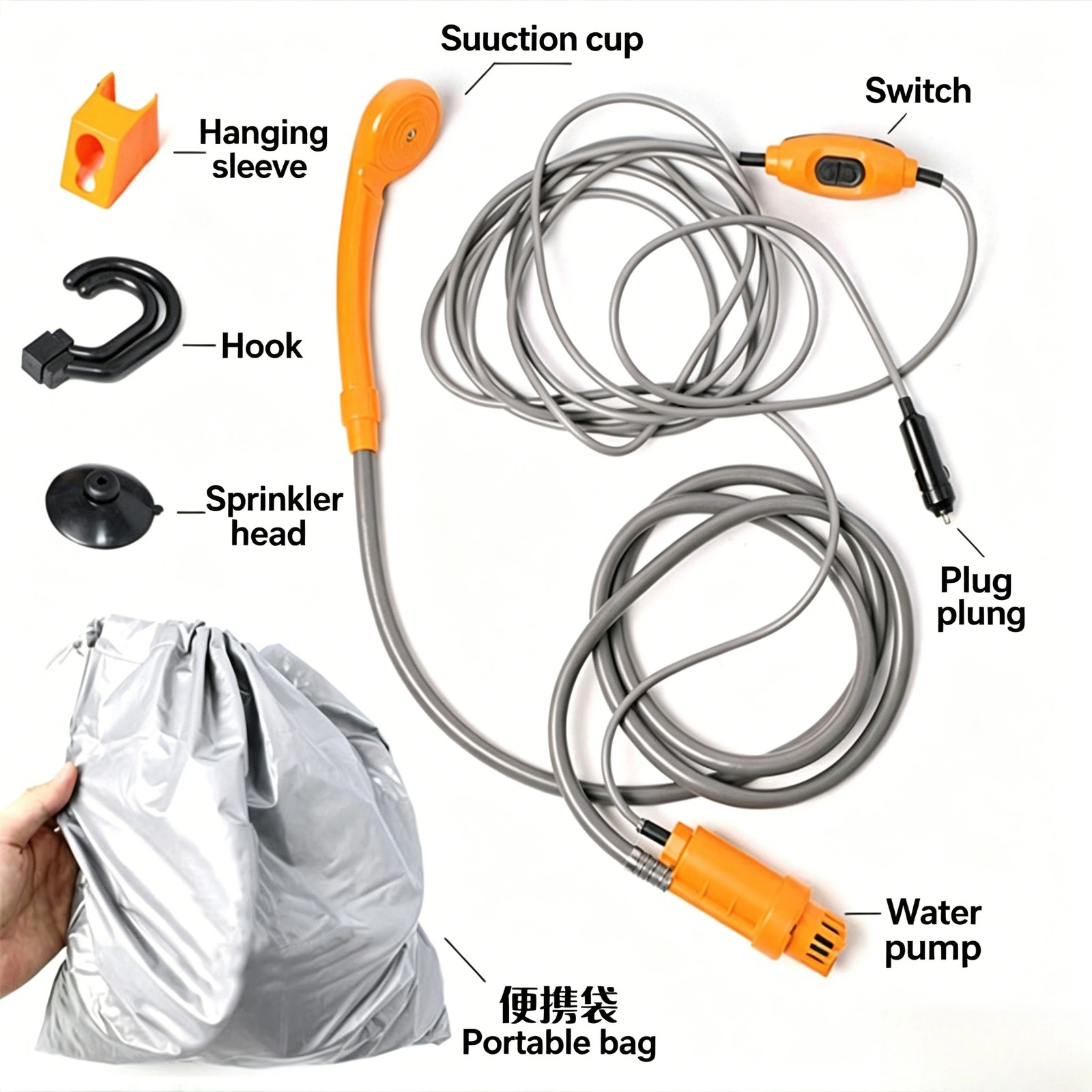 12V Portable Car Wash Pump High Pressure Electric Washer Gun for Outdoor Camping