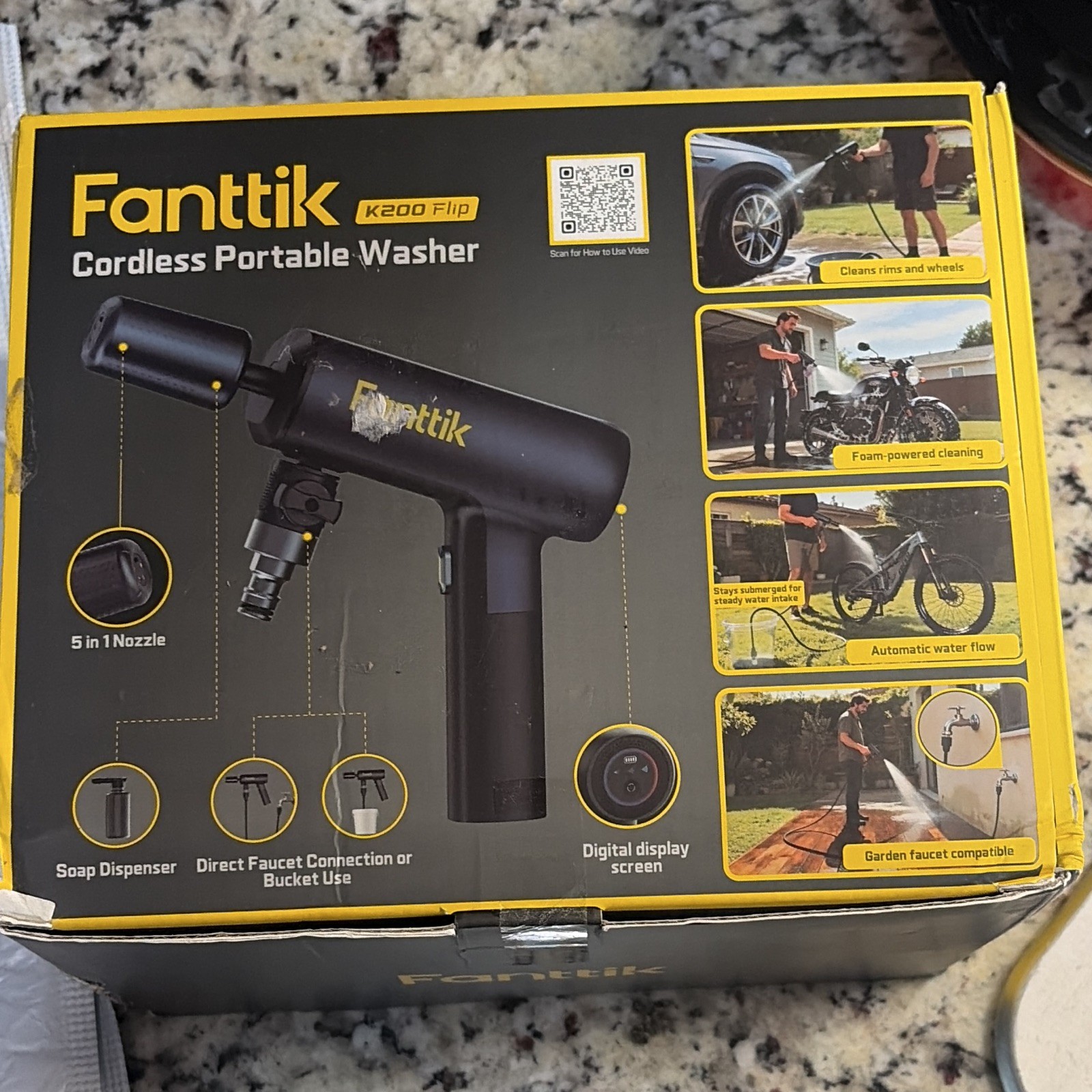 Fanttik K200 Flip Cordless Foldable Pressure Washer, 5-in-1 Nozzle, Black