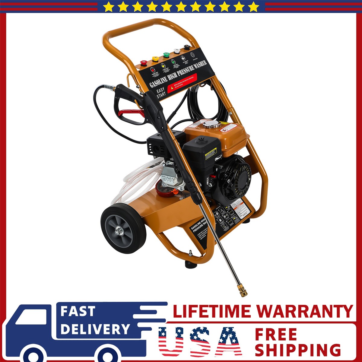 212cc Gas Pressure Washer 3950 PSI 2.6 GPM 4-Stroke Engine 3.6L Tank Orange