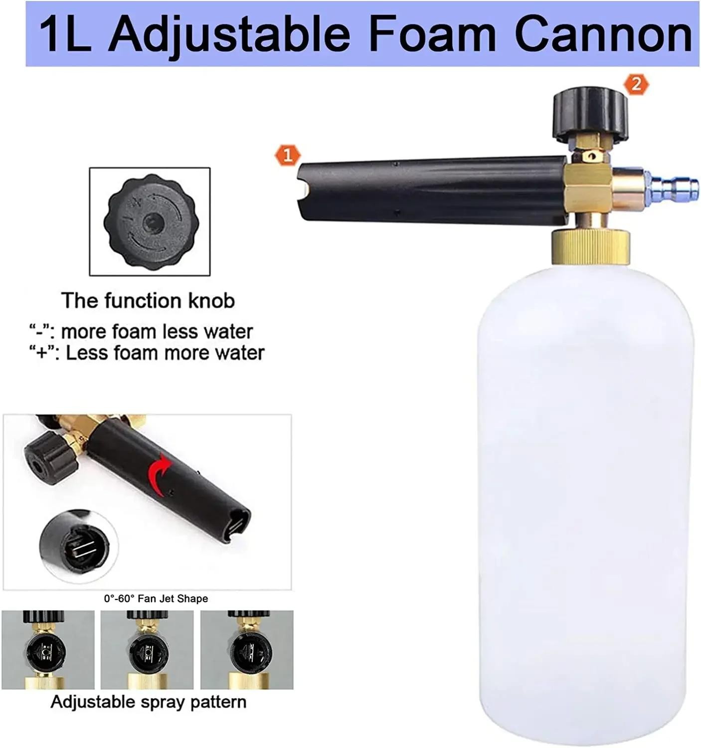 1L Car Cleaning Foam Gun 1/4 Quick Connector Adjustable High Pressure Soap Foame