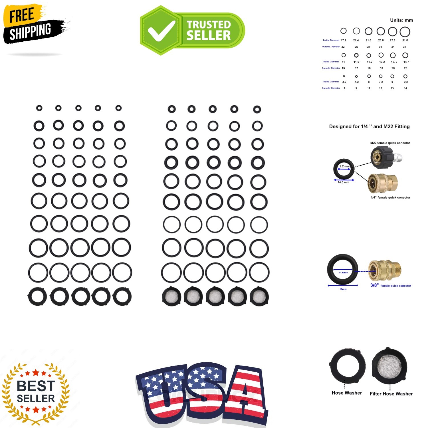 Pressure Washer O Rings Kit for Pump, Hose, Gun, Wand, Coupler, Adapter, Nozz…