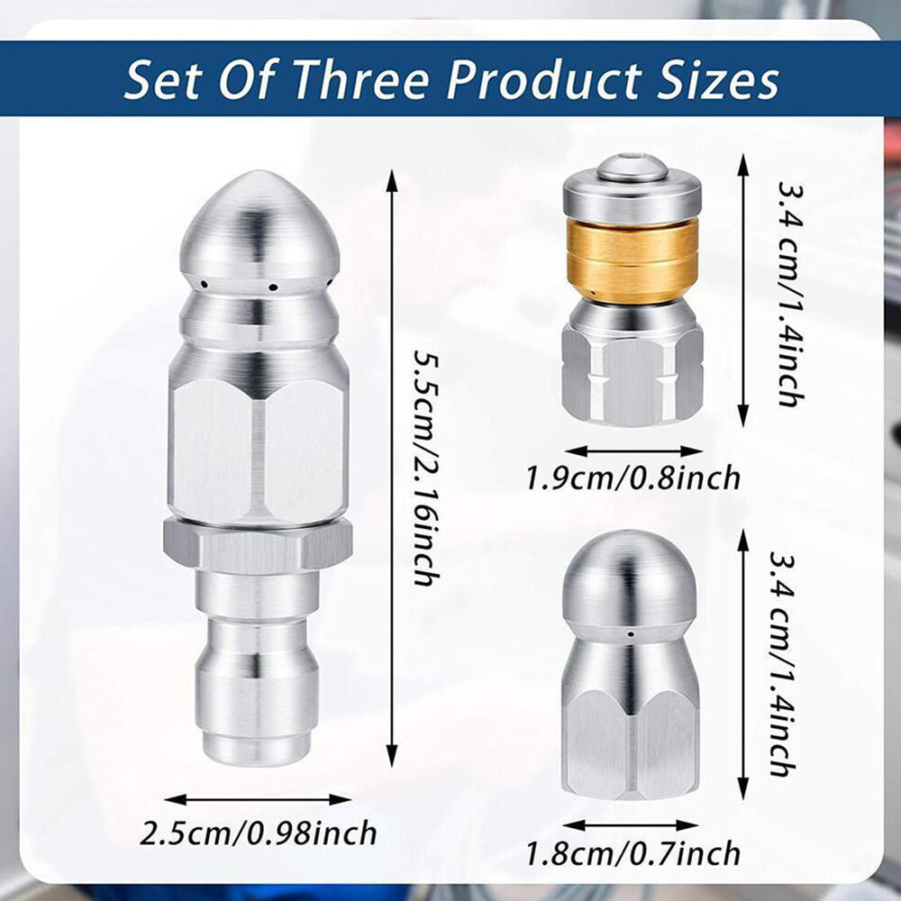 Pressure Washer 1/4” Male Drain Sewer Cleaning Pipe Jetter Rotating Nozzle Tool