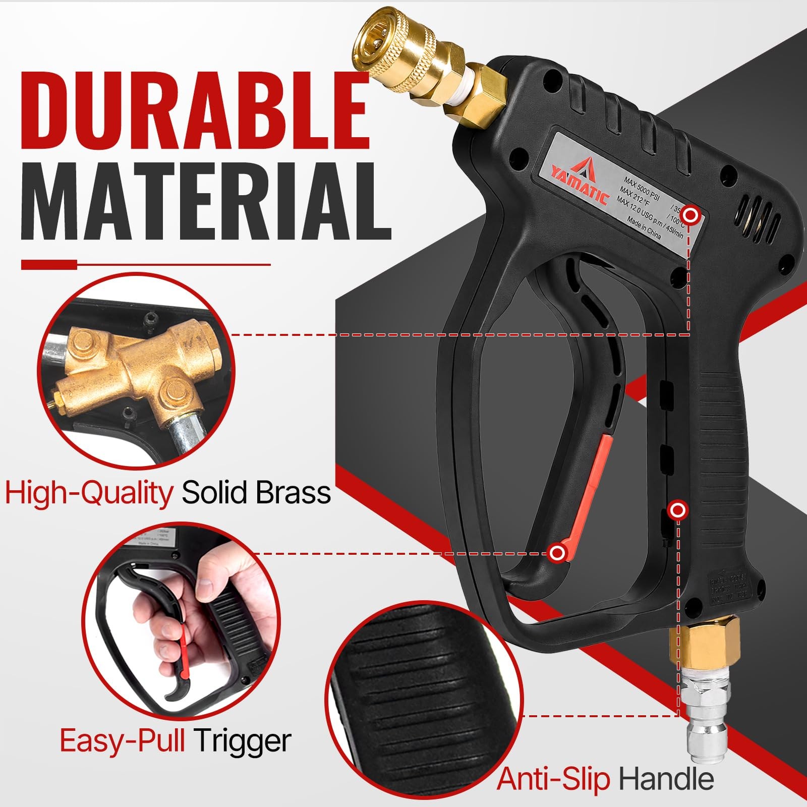 Short Pressure Washer Gun with Swivel, 5000 PSI Power Washer Wand Stubby Trig…