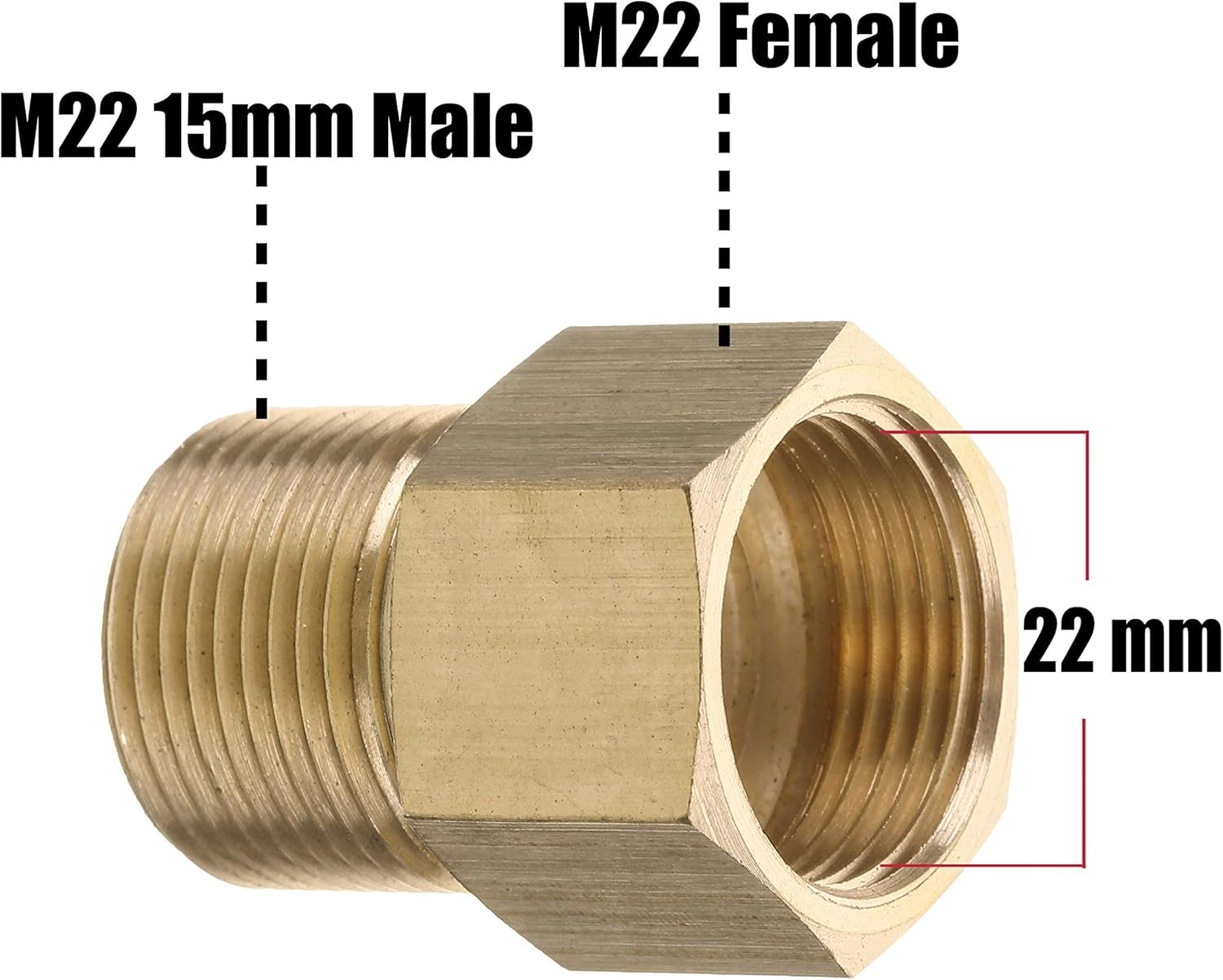 Pressure Washer Coupler, Metric M22 15mm Male Thread to M22 14mm Female Fitti…