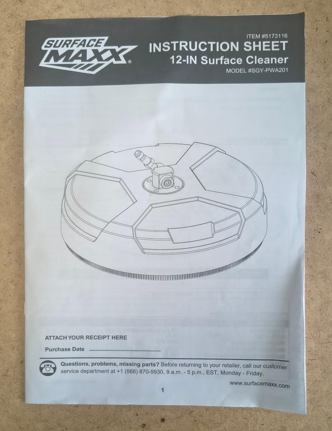 SurfaceMaxx 12” Surface Cleaner 2300 PSI Pressure Washer Attachment SGY-PWA201