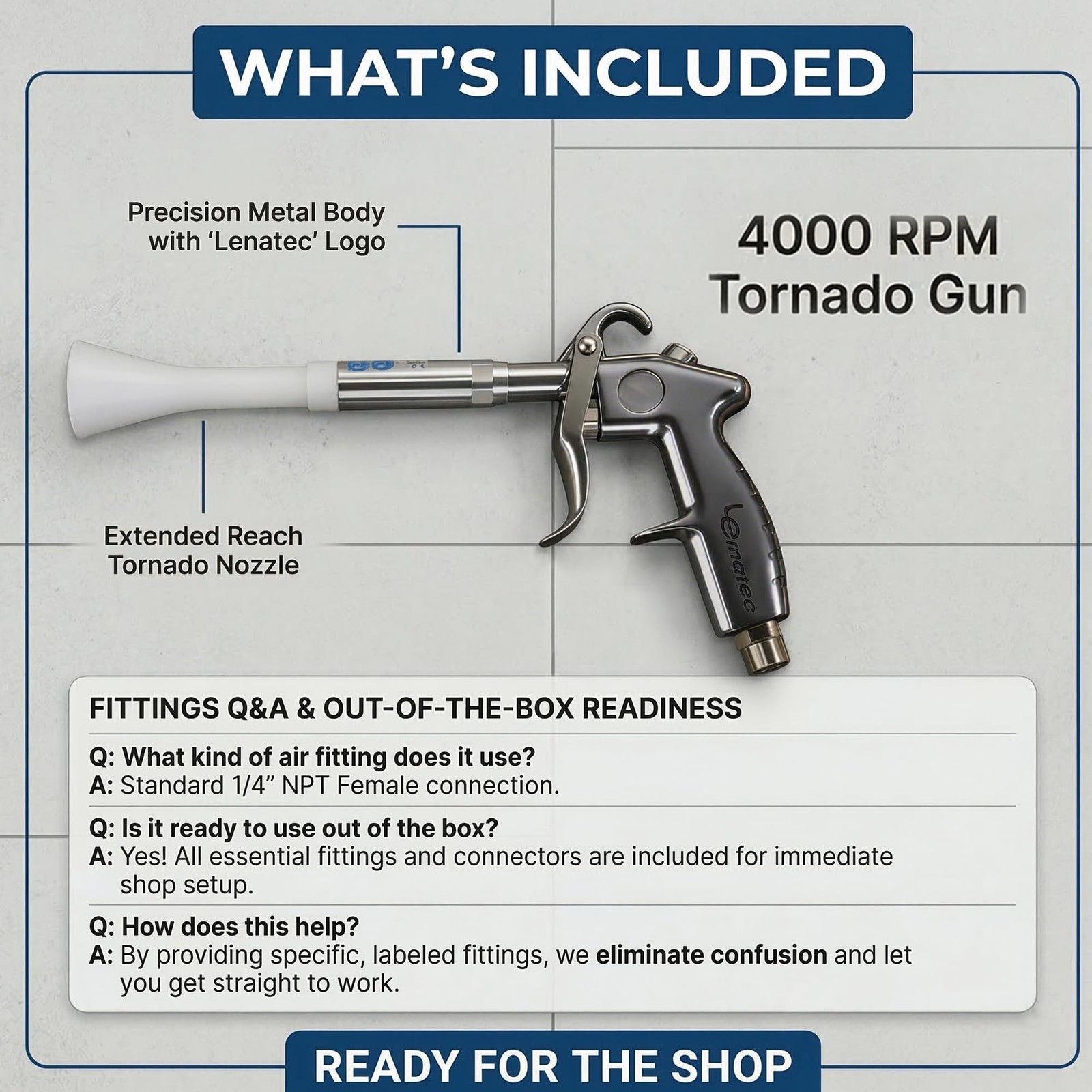 LE LEMATEC Tornado Air Gun for Compressor – 4000 RPM, Compact & 4,000 RPM