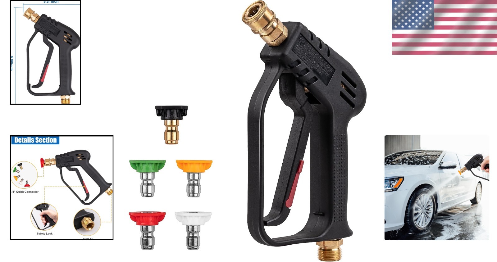Versatile Pressure Washer Gun – 4000 PSI with 5 Interchangeable Nozzles