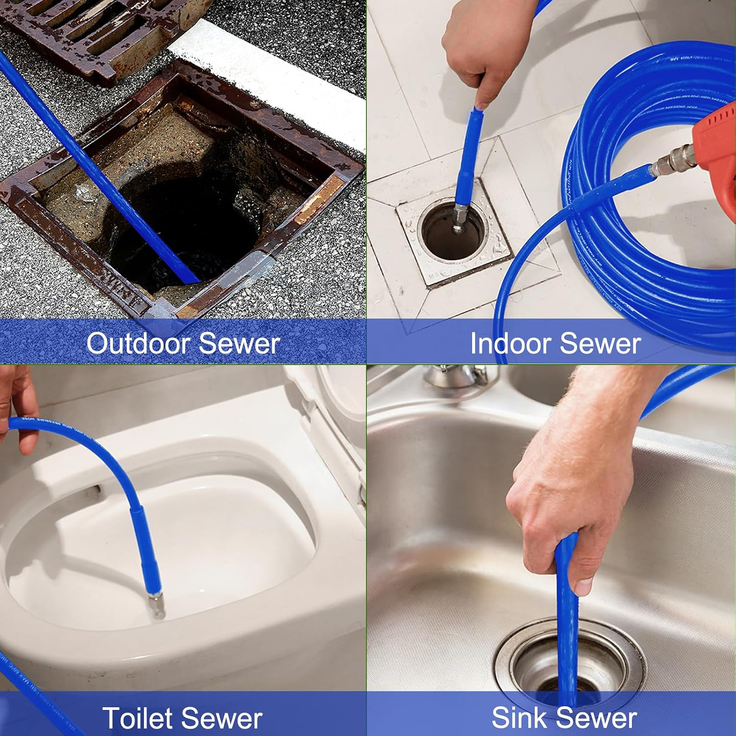 Sewer Jetter Kit 100 FT for Pressure Washer, 5800 PSI Drain Cleaner Hose 1/4 Inc