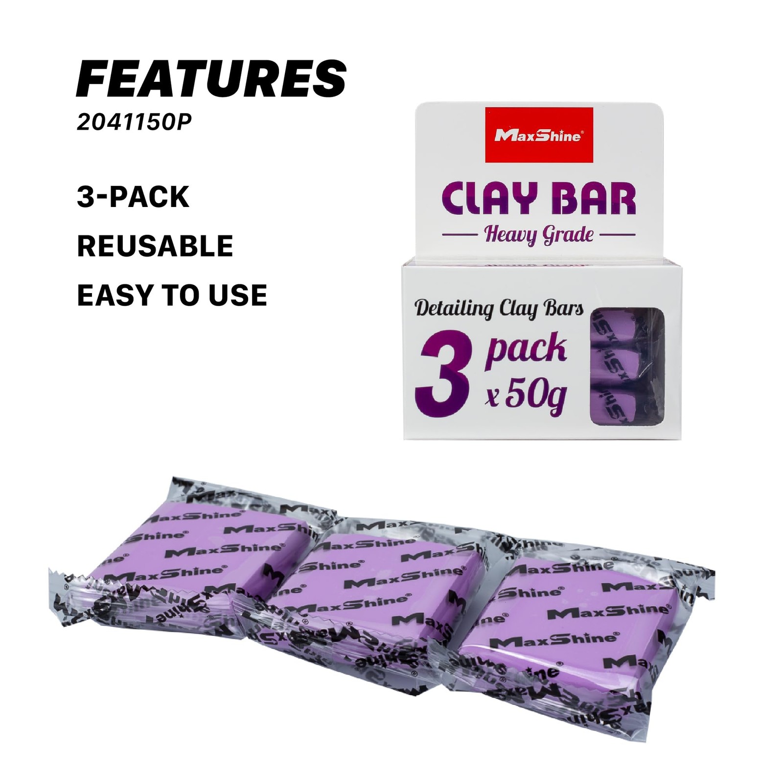 Maxshine Universal 3-Pack Magic Clay Bar (50g Each) – Heavy Grade Green/Black