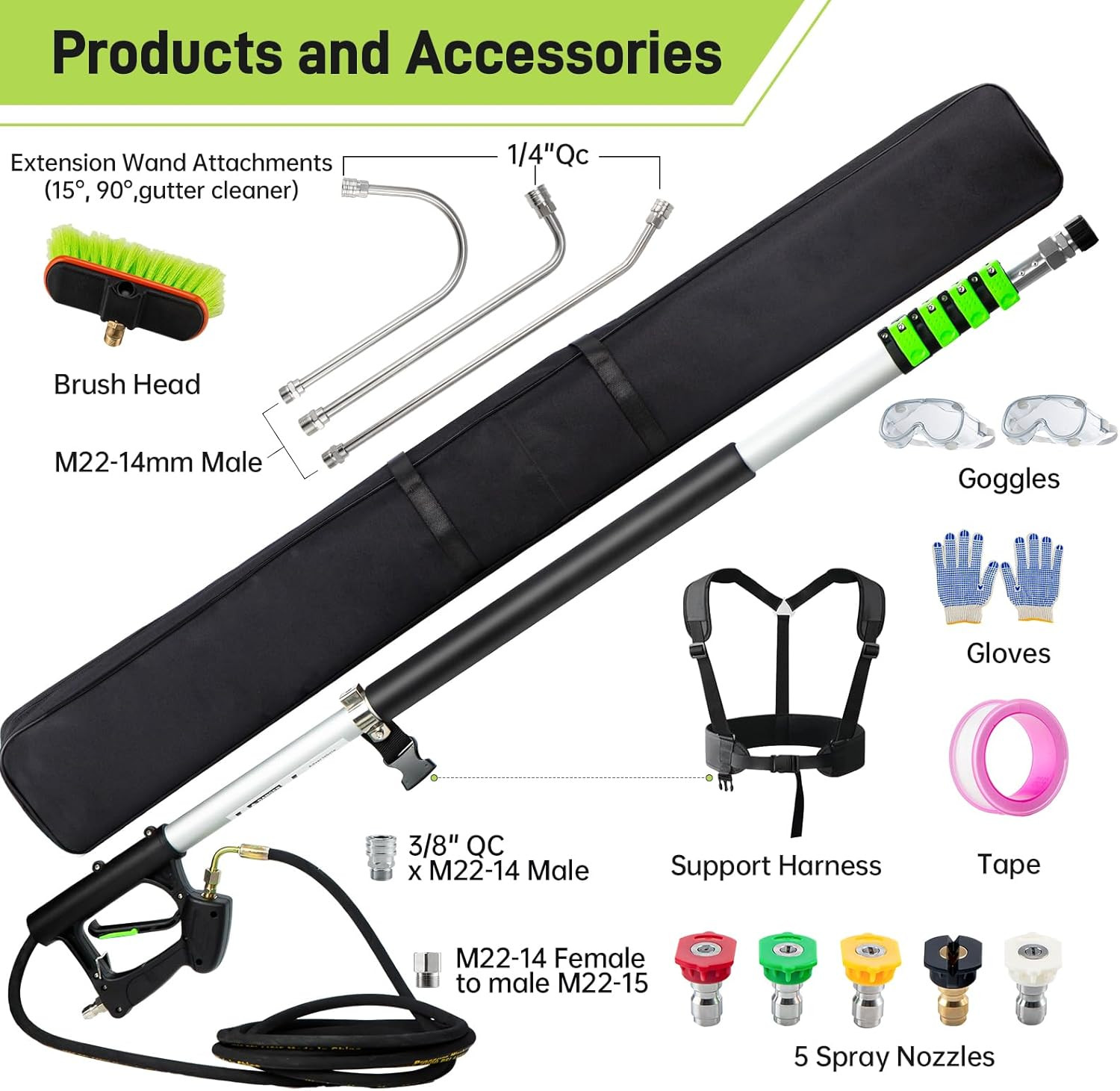 24 FT Telescoping Pressure Washer Wand with Pressure Washer Extension Wand,Gutte