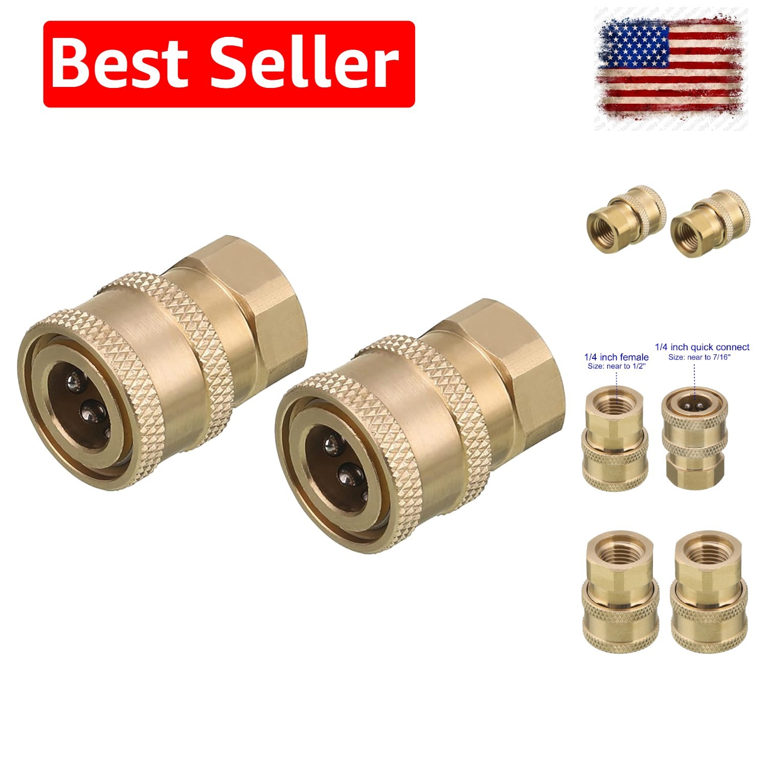 Pressure Washer Coupler, 1/4 Inch, Quick Connect to Female NPT | Brass Fittin…