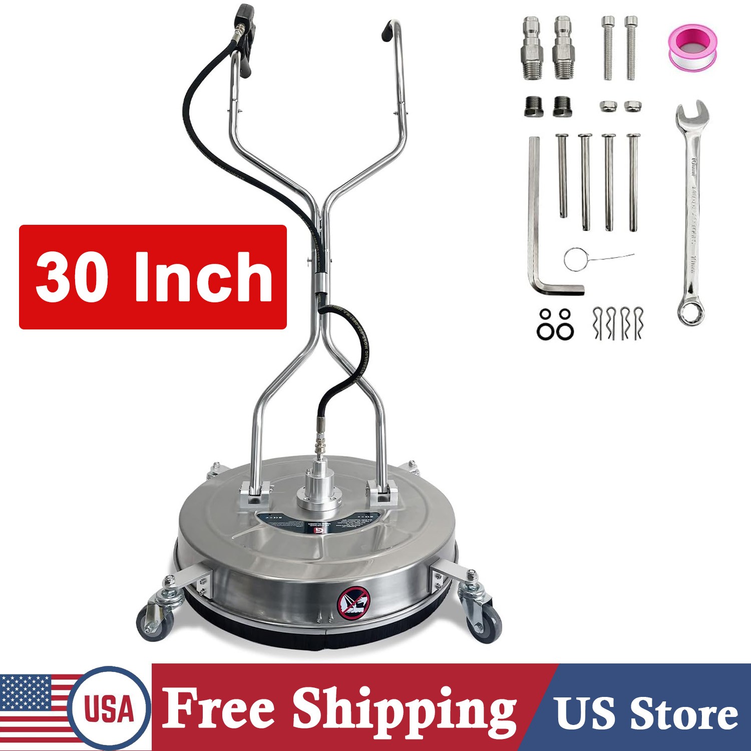 30″ Pressure Washer Surface Cleaner Dual Handle 5200 Max PSI Power Floor Washer