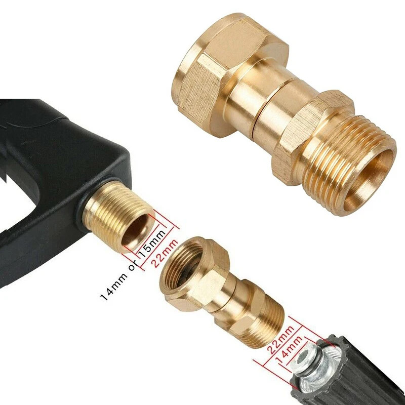 Brass High Pressure Washer Swivel Joint Connector Hose Fitting M22 14Mm Thread 3