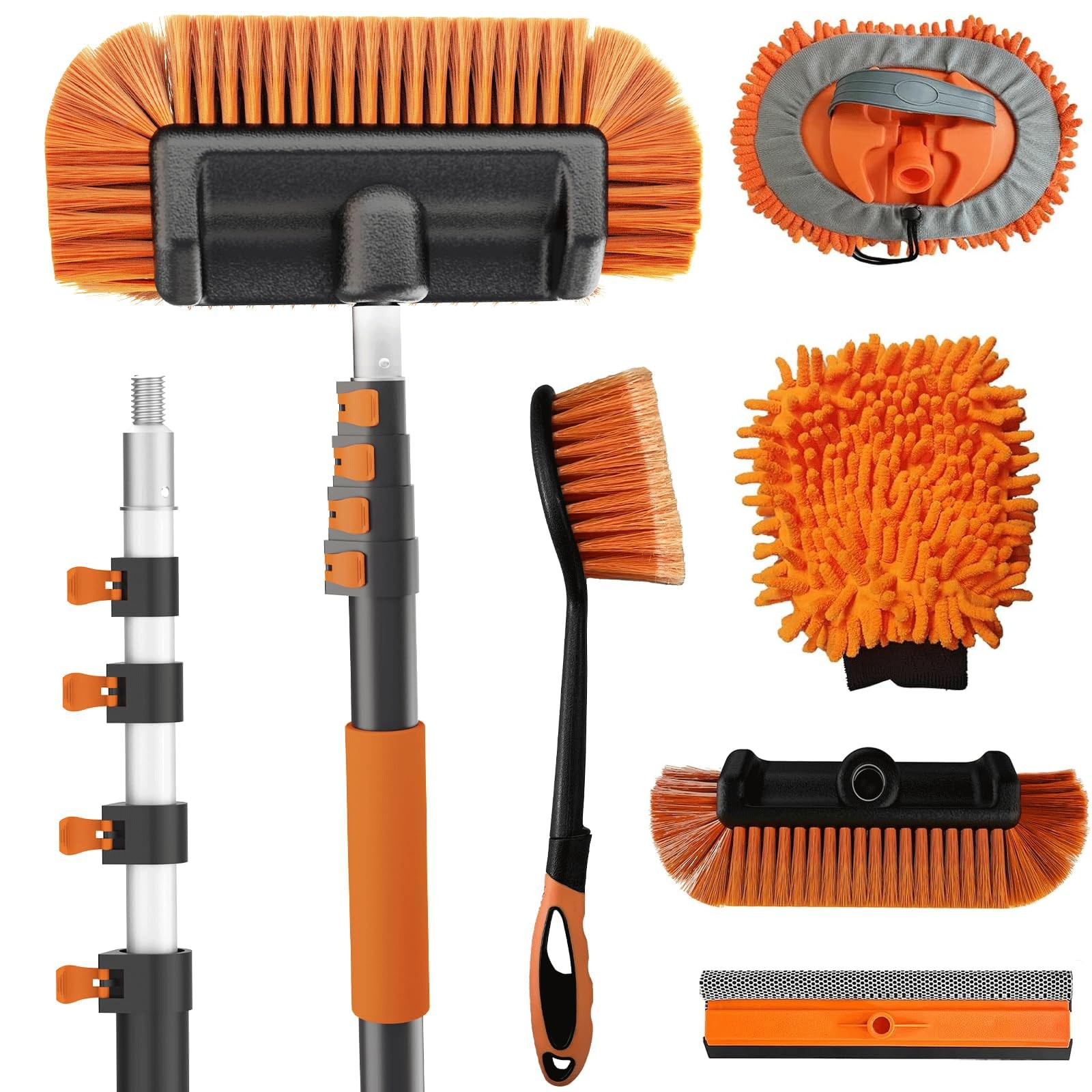 Buyplus 18FT Reach Car Wash Brush with Long Handle – 12FT, Orange