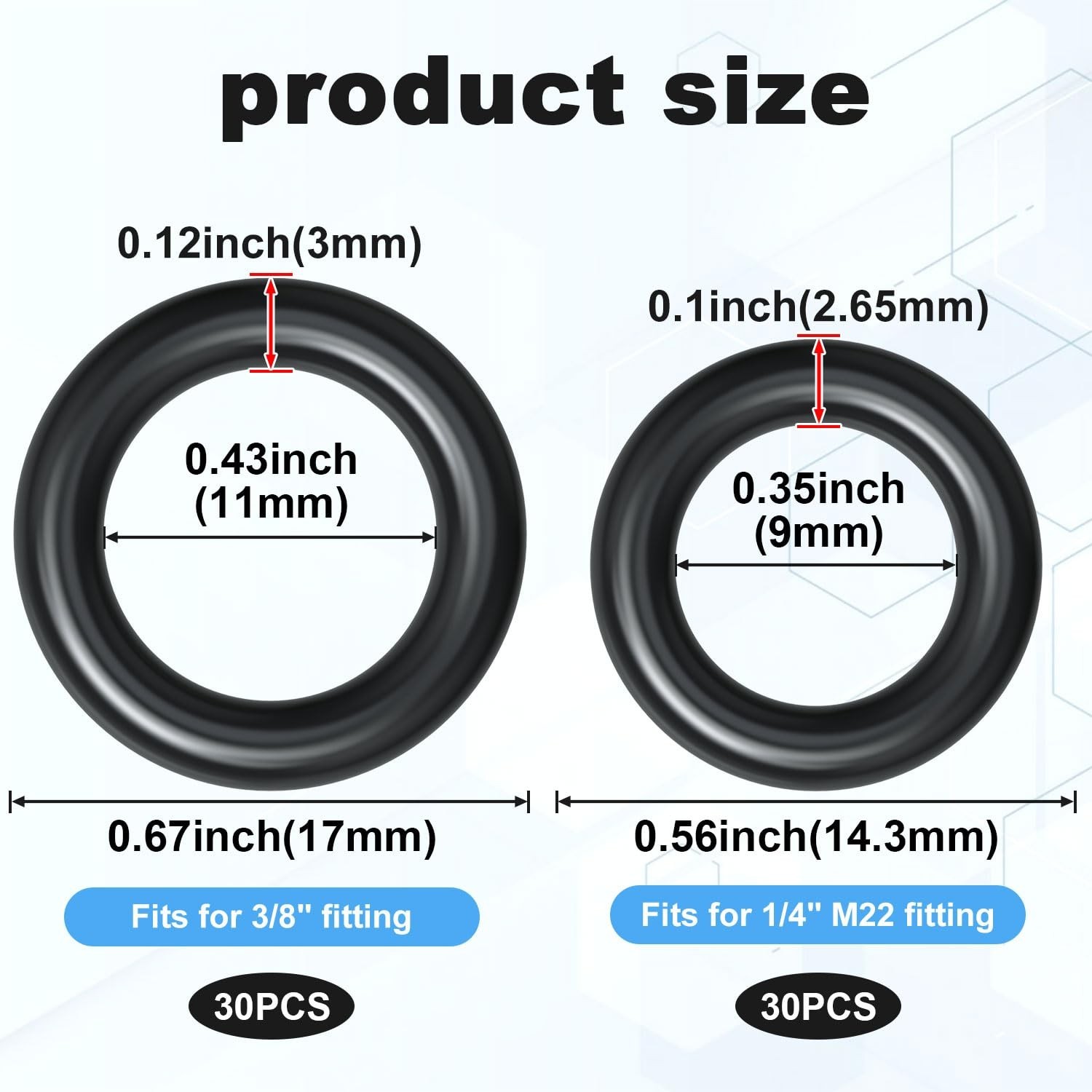 60 Pcs Thickened O-Rings Power Pressure Washer Replacement for 1/4 inch, 3/8 inc